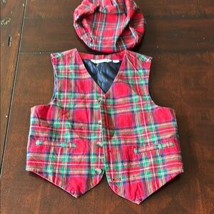 Size 6 Janie and Jack Vest and Red Plaid Vest and Hat Set